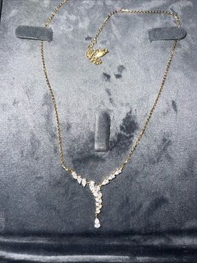 Gold-Tone Cubic Zirconia Drop Necklace - Elegant V-Shape Pendant